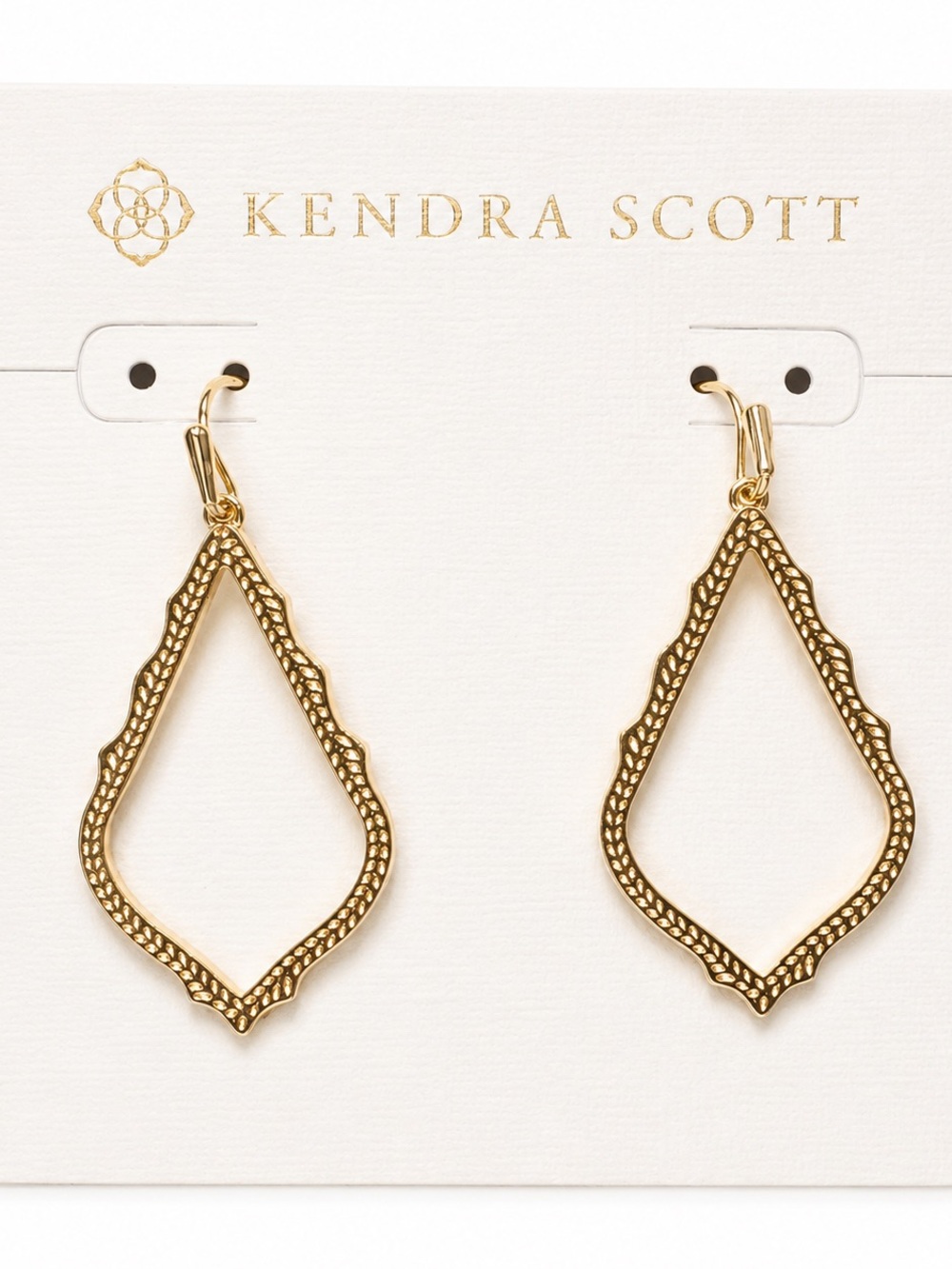 Kendra Scott Sophia Gold Teardrop Dangle Earrings Filigree Statement elegant - Picture 2 of 4